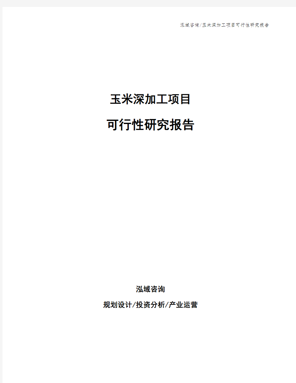 玉米深加工项目可行性研究报告