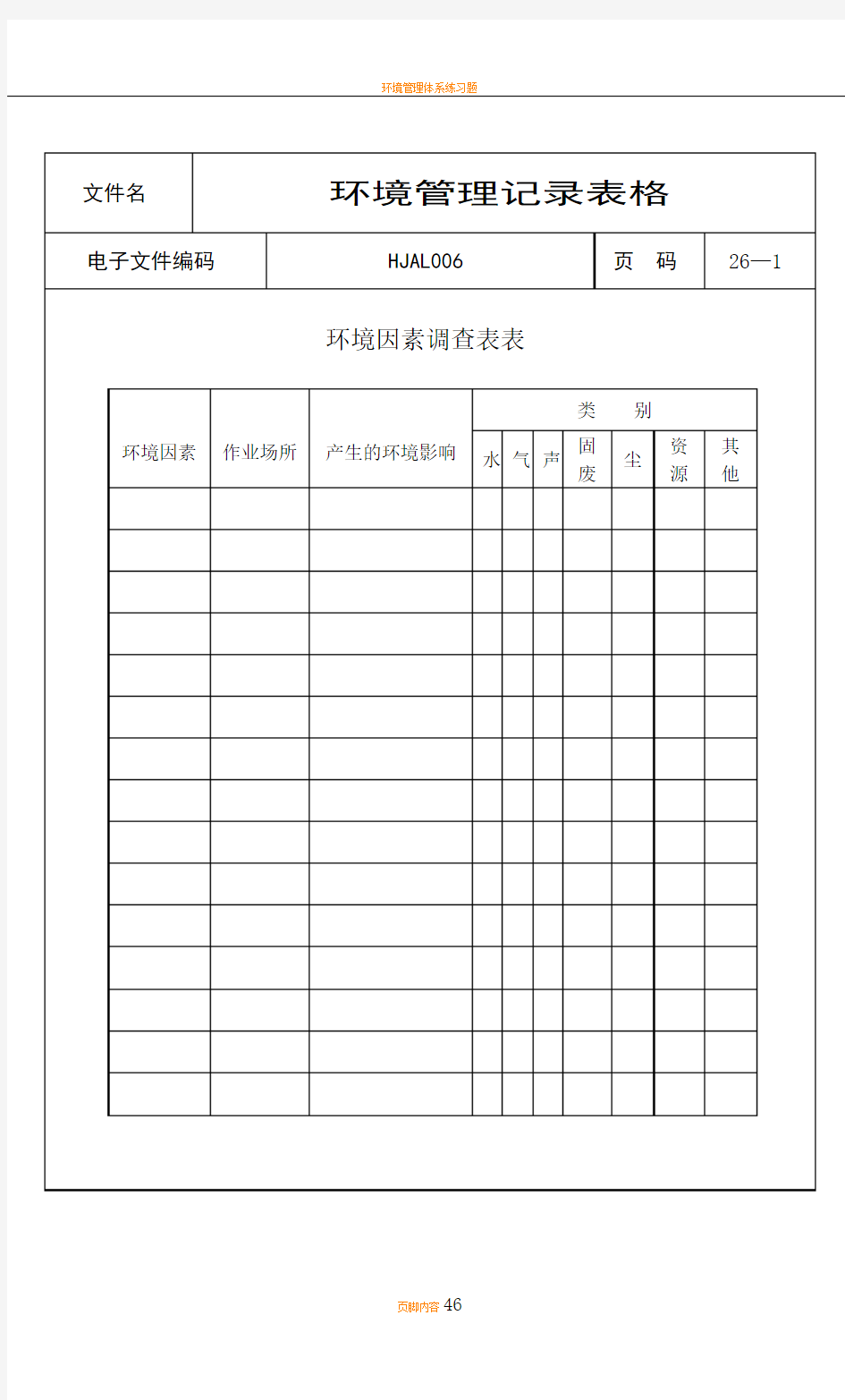 环境管理体系记录表格样式大全