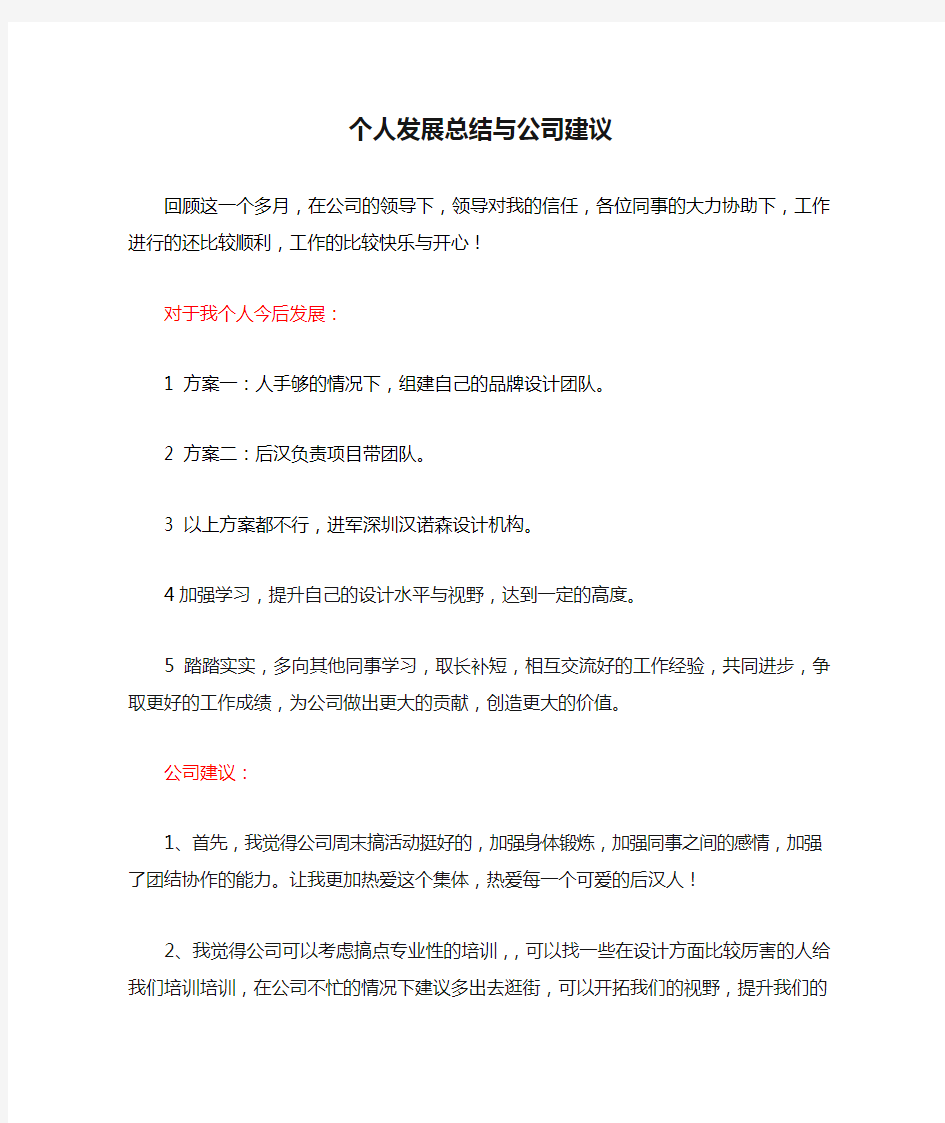 个人发展总结与公司建议