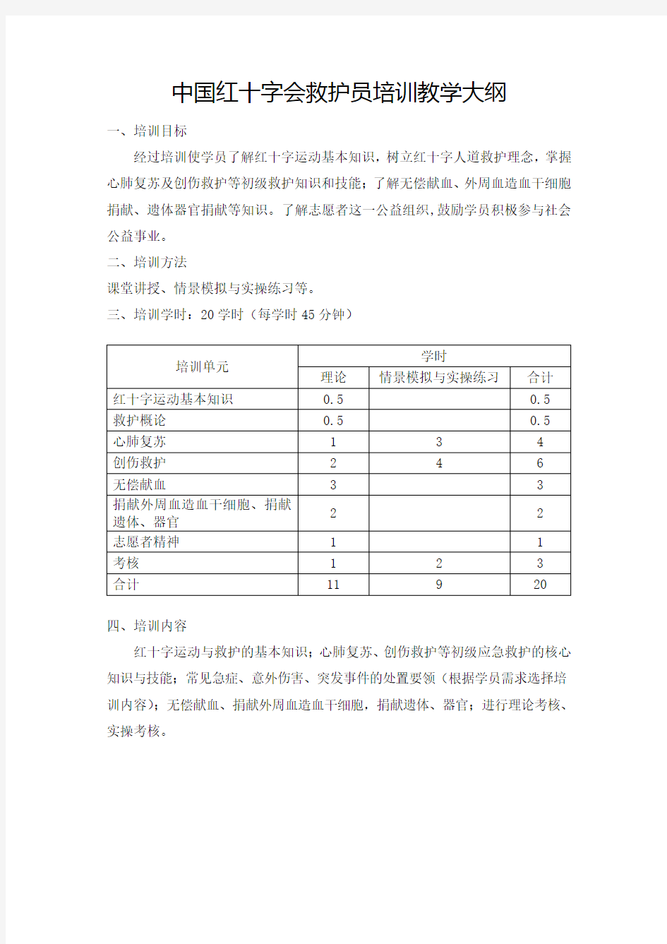 中国红十字会救护员培训教学大纲