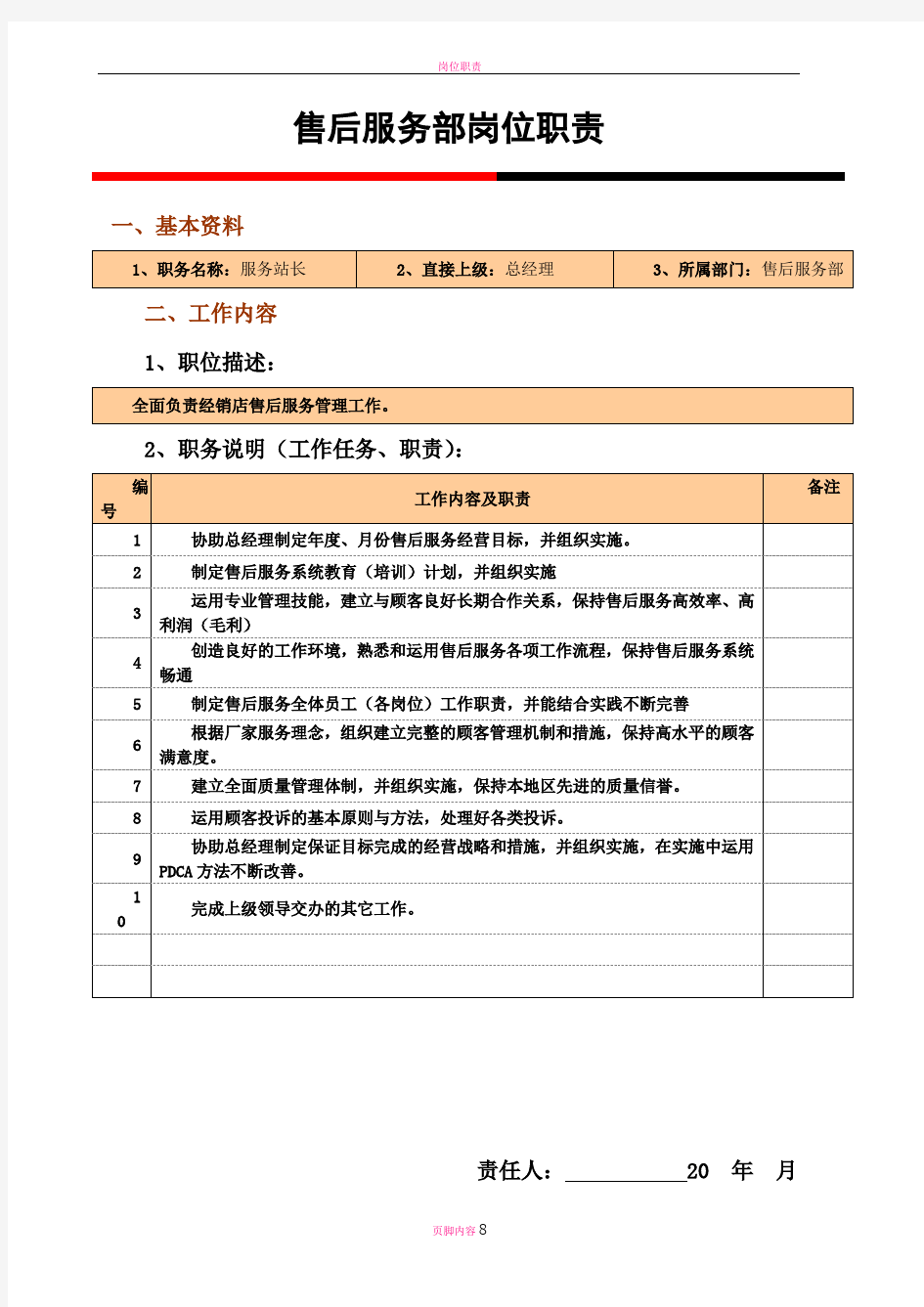 汽车4S店售后服务---岗位职责汇编-最新修改