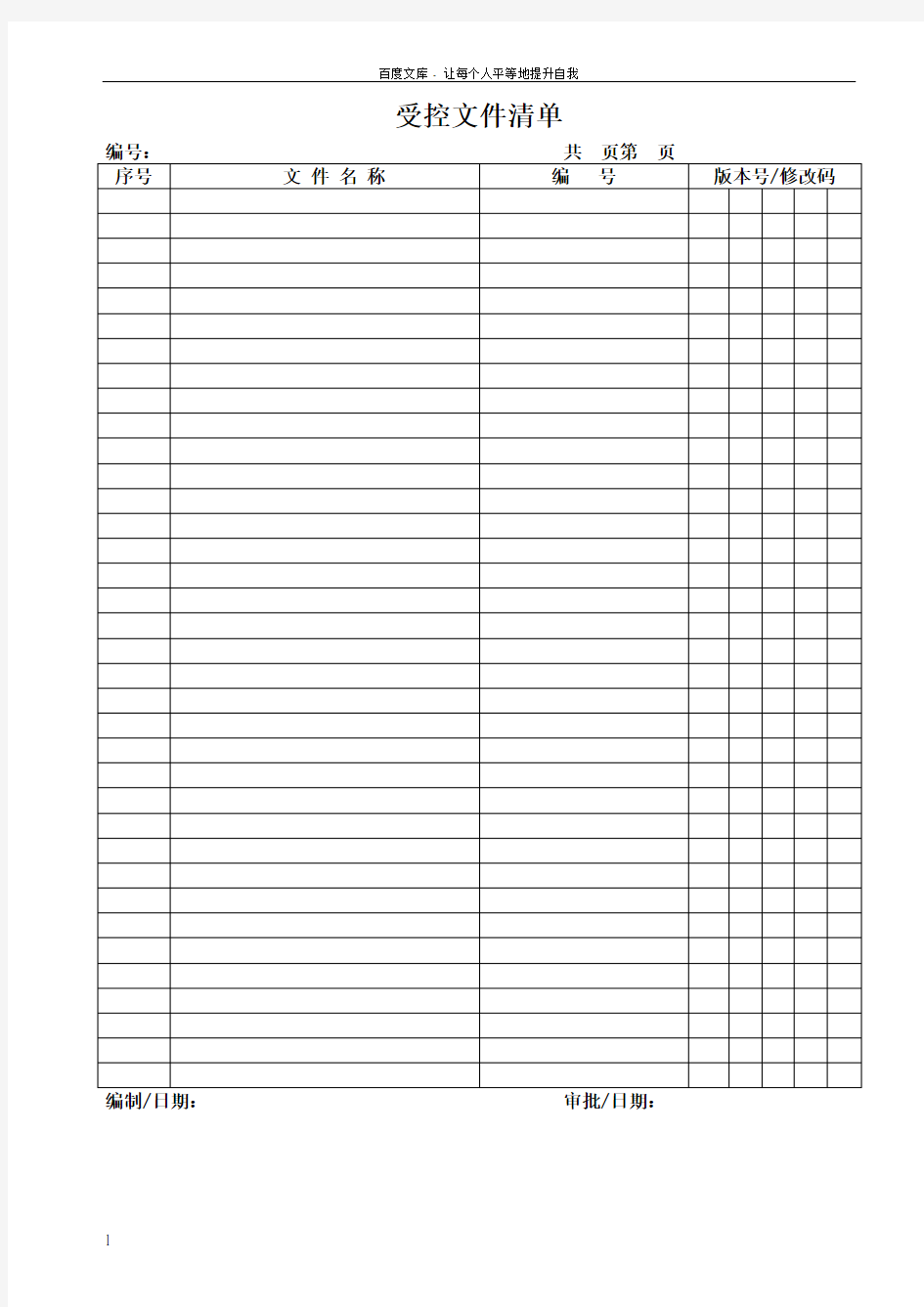 ISO9001全套表格清单(DOC)