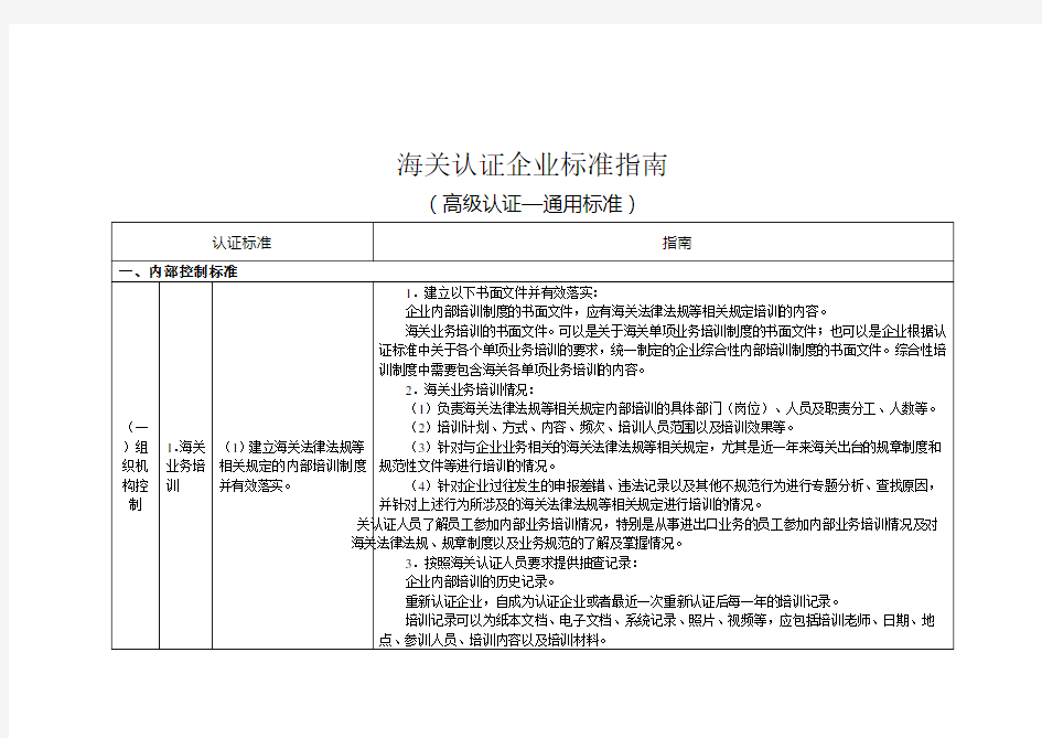 海关认证企业标准指南(高级认证—通用标准)【模板】