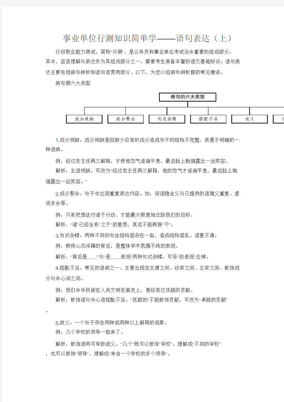 事业单位行测知识简单学——语句表达(上)