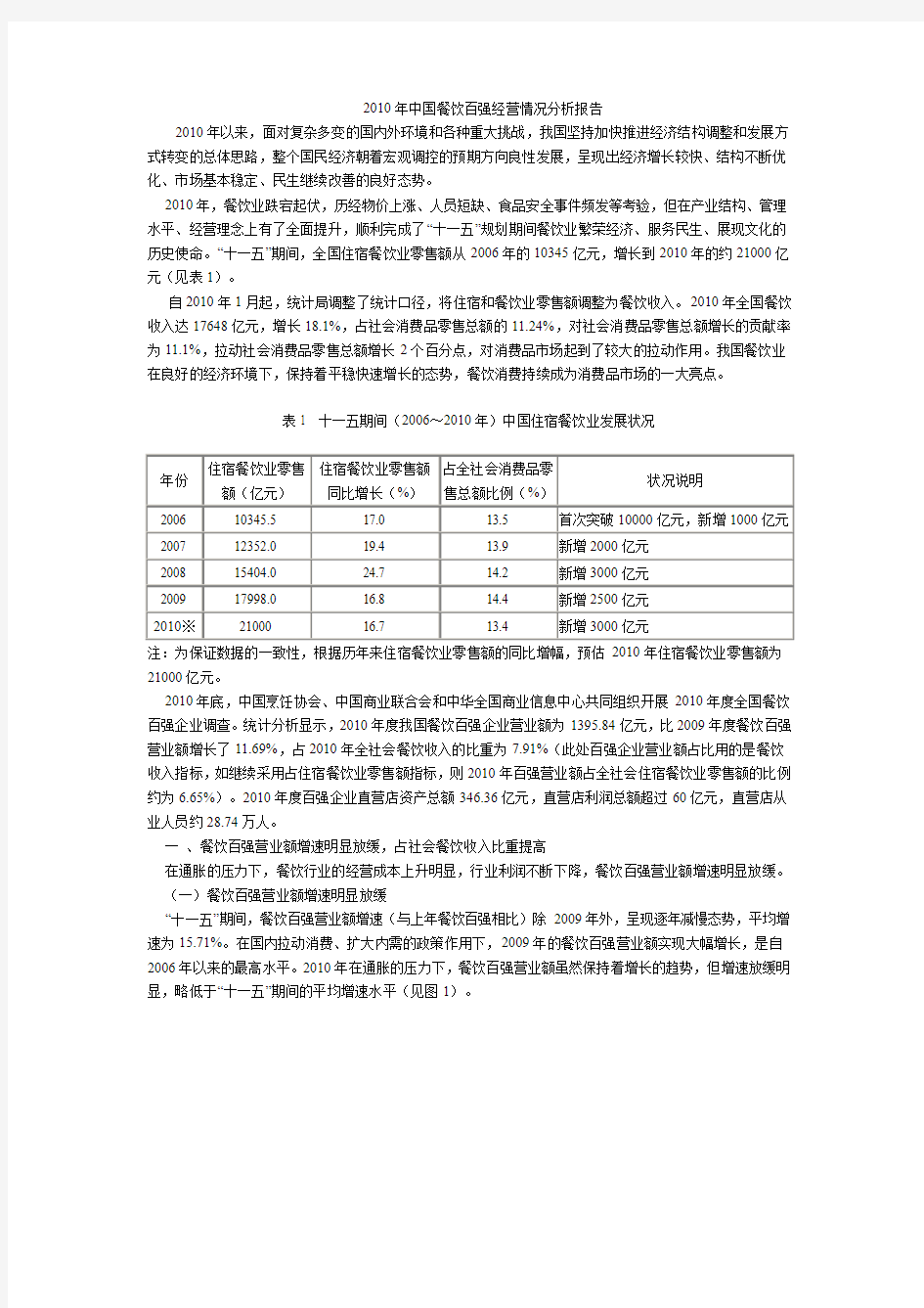 中国餐饮百强经营情况分析