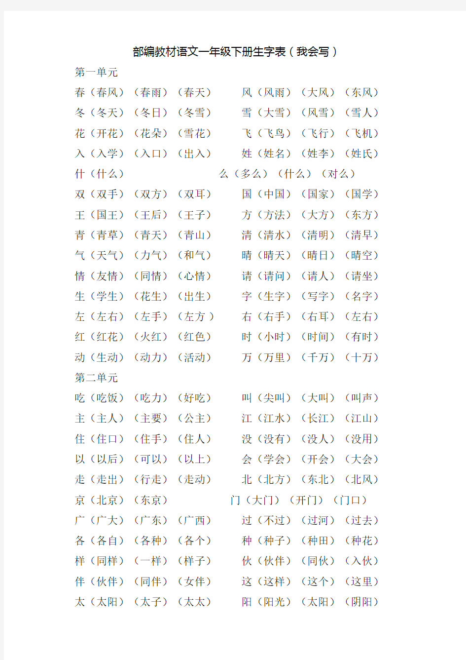 部编语文一下生字表(我会写)