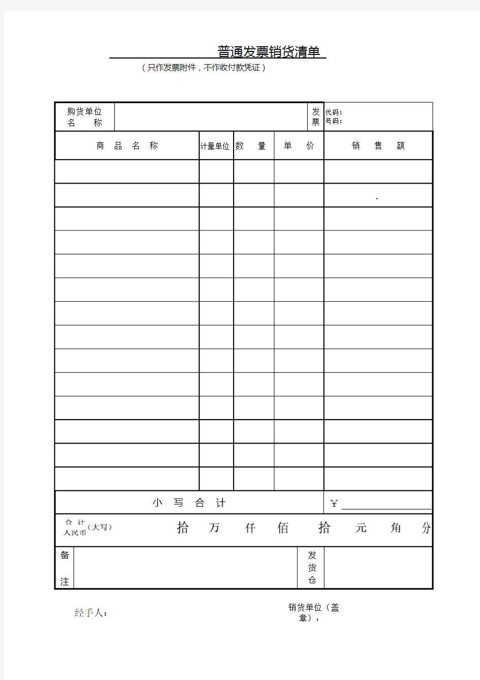 普通发票销货清单模板