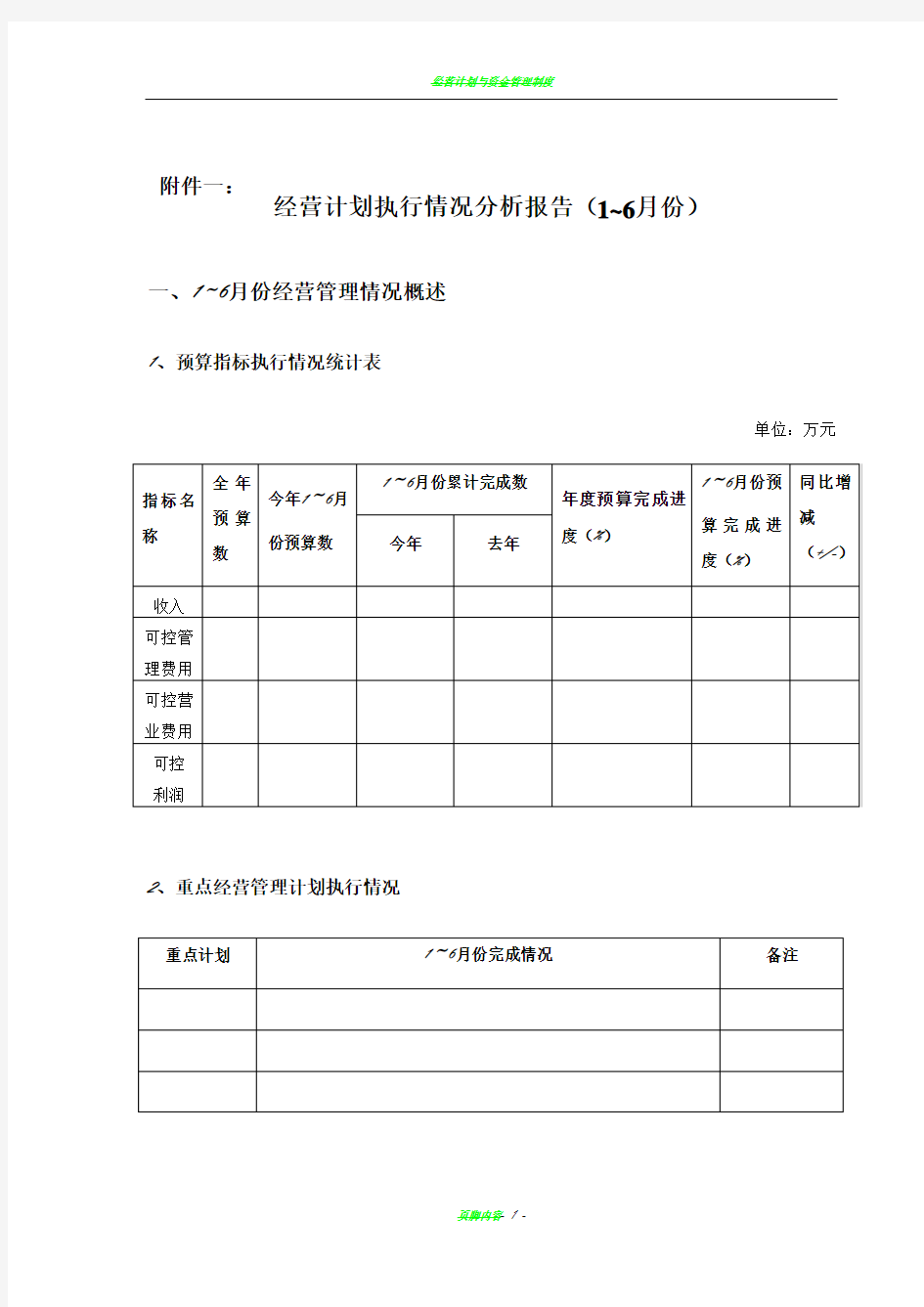 经营计划执行情况分析报告(最终版)