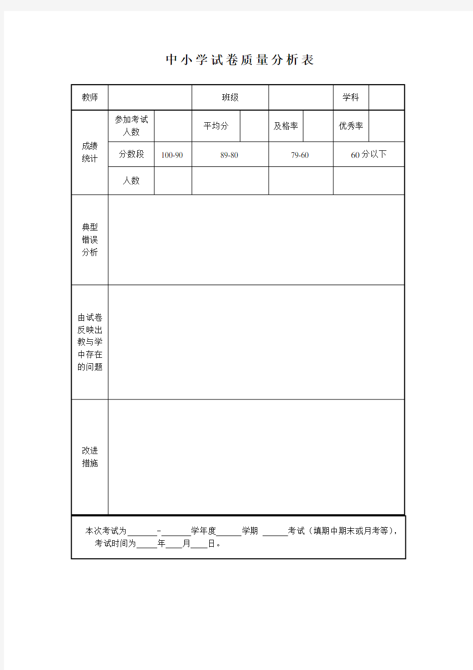 2020中小学最新试卷质量分析表(通用版)