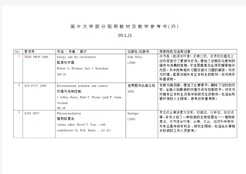 国外大学部分现用教材及教学参考书(35)