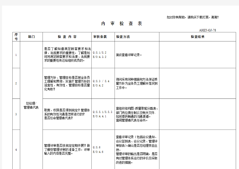 质量环境安全体系检查表