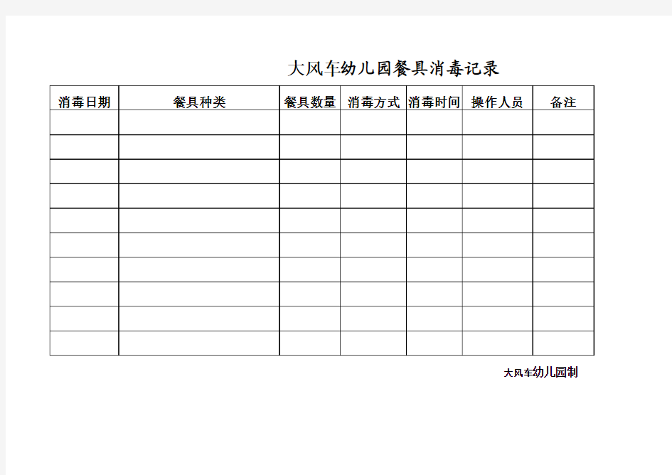 大风车幼儿园餐具消毒记录表