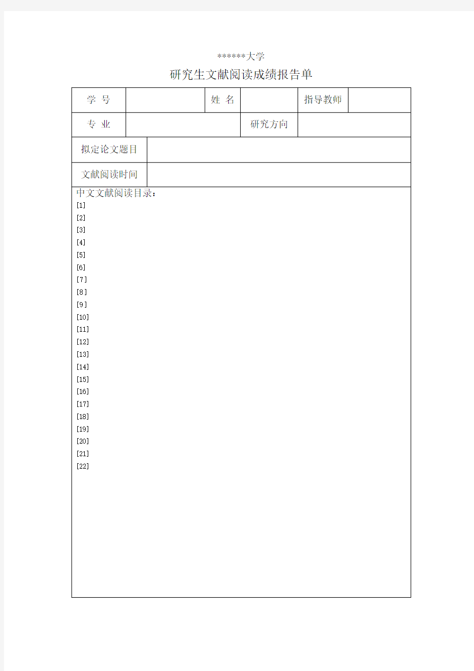 文献综述报告模板