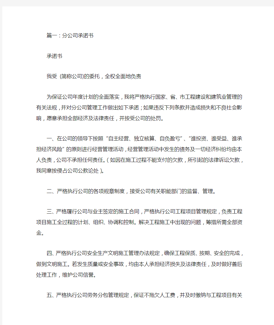 分公司承诺书