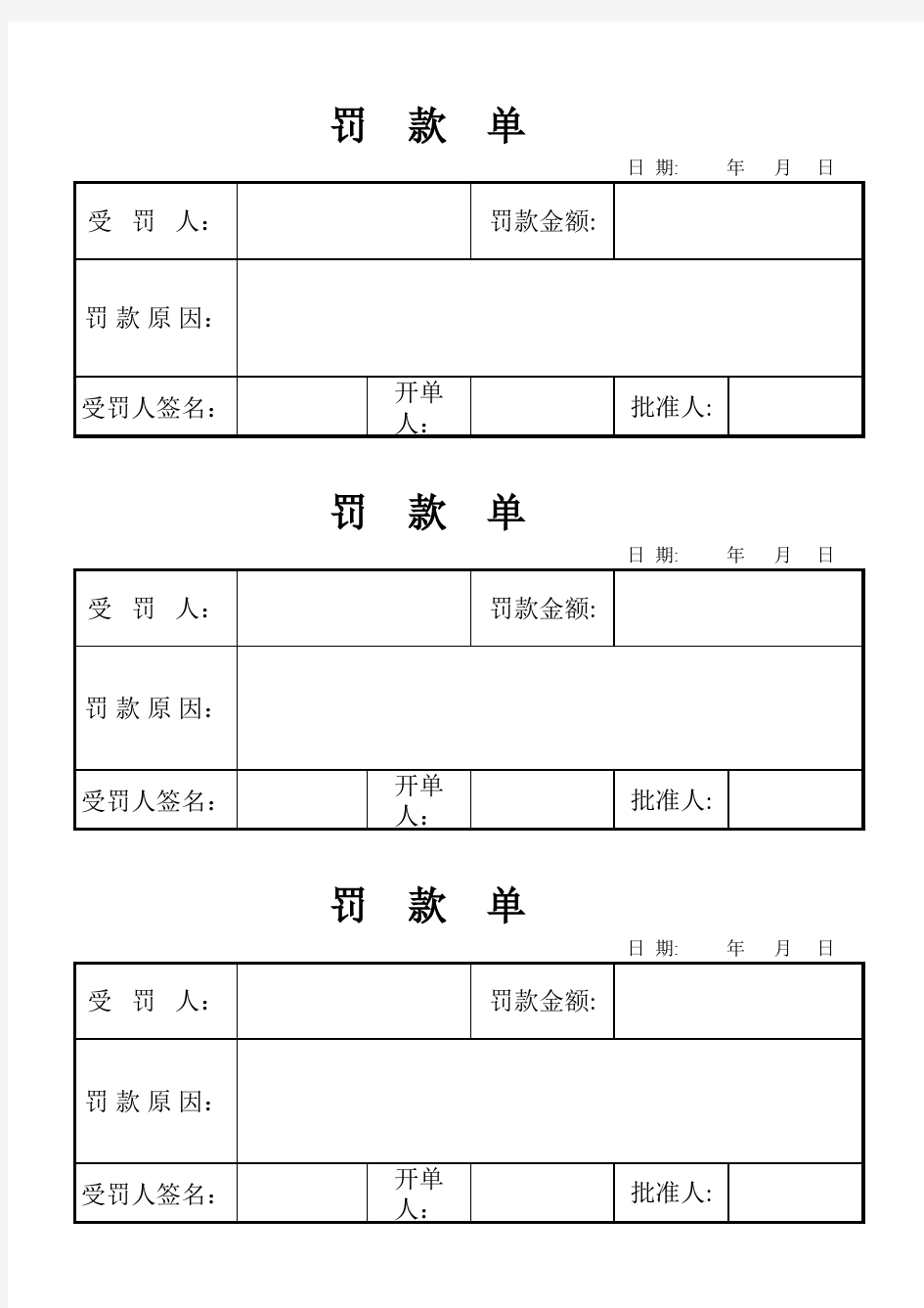 罚款单格式(适用任何公司)