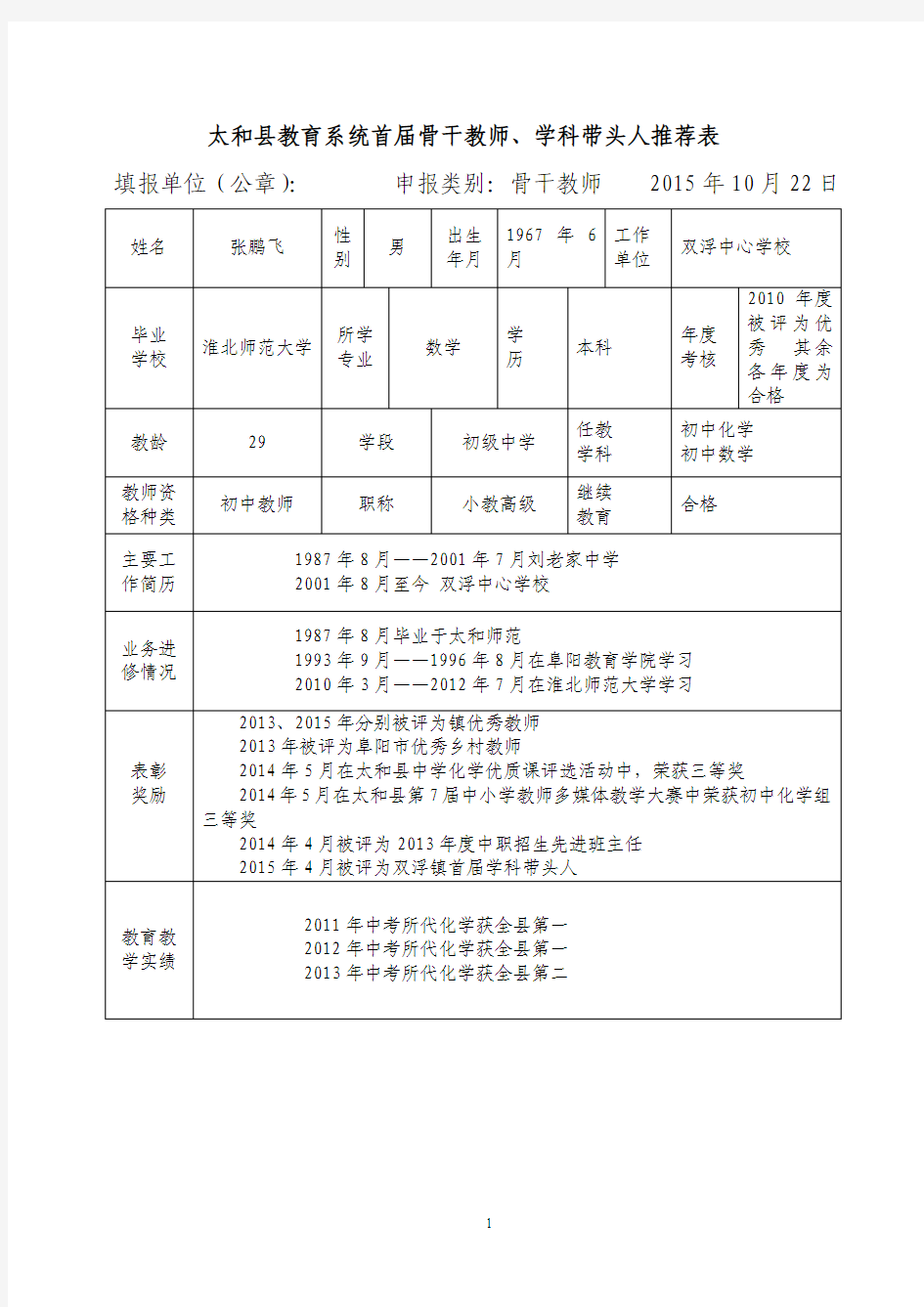 2015骨干教师、学科带头人评选实施办法