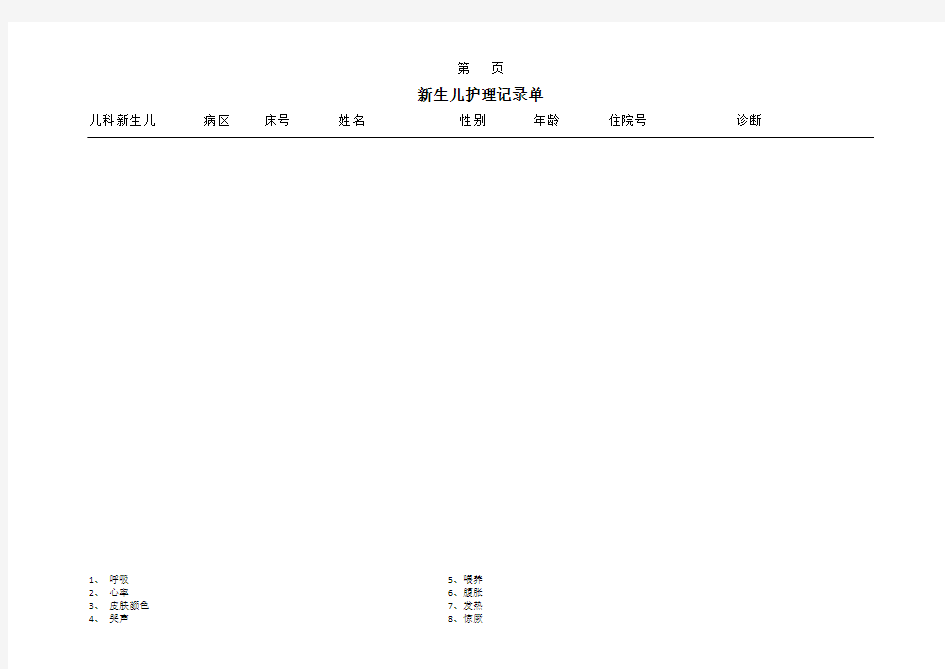 新生儿护理记录单