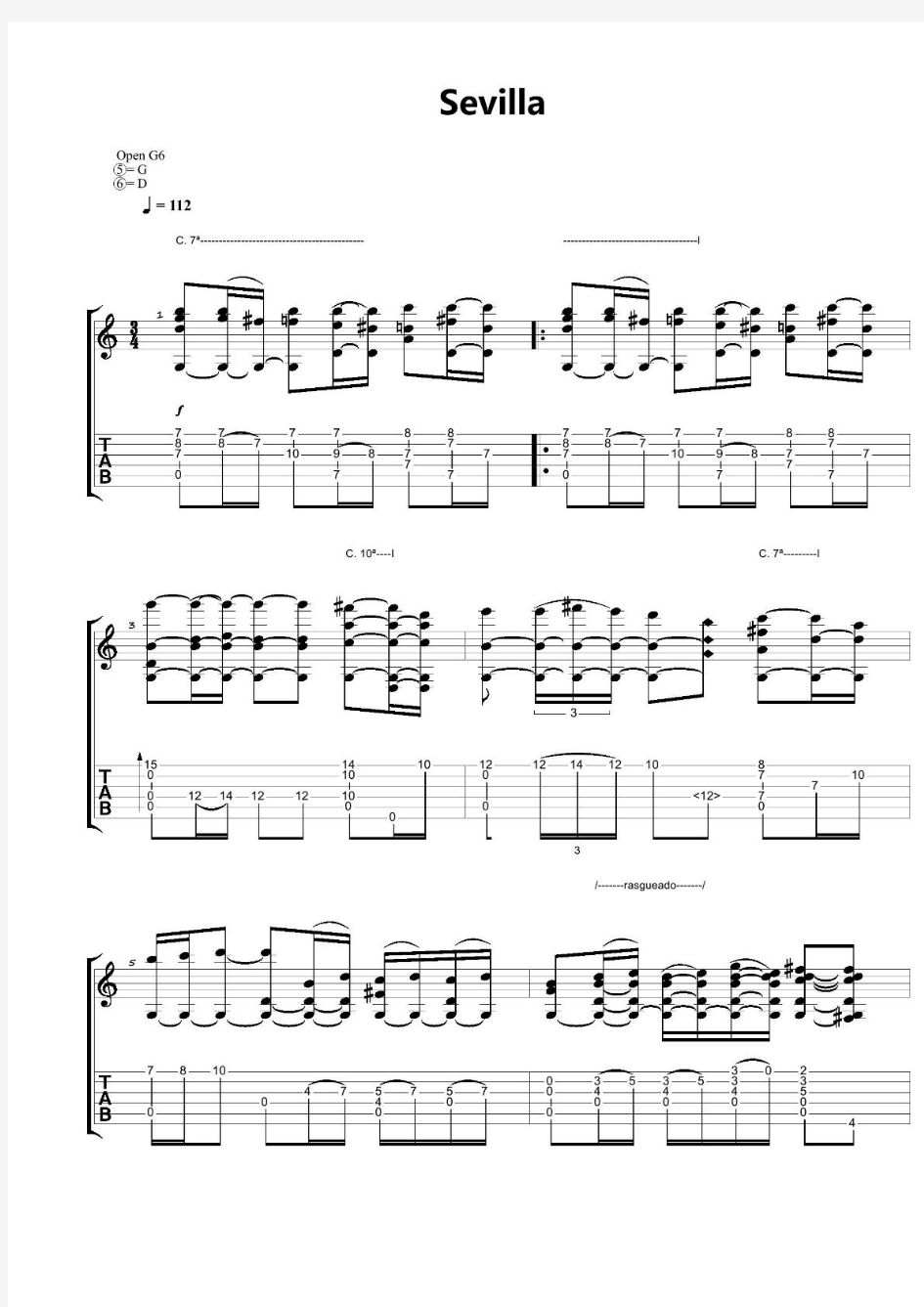 《塞维利亚》古典吉他谱六线谱