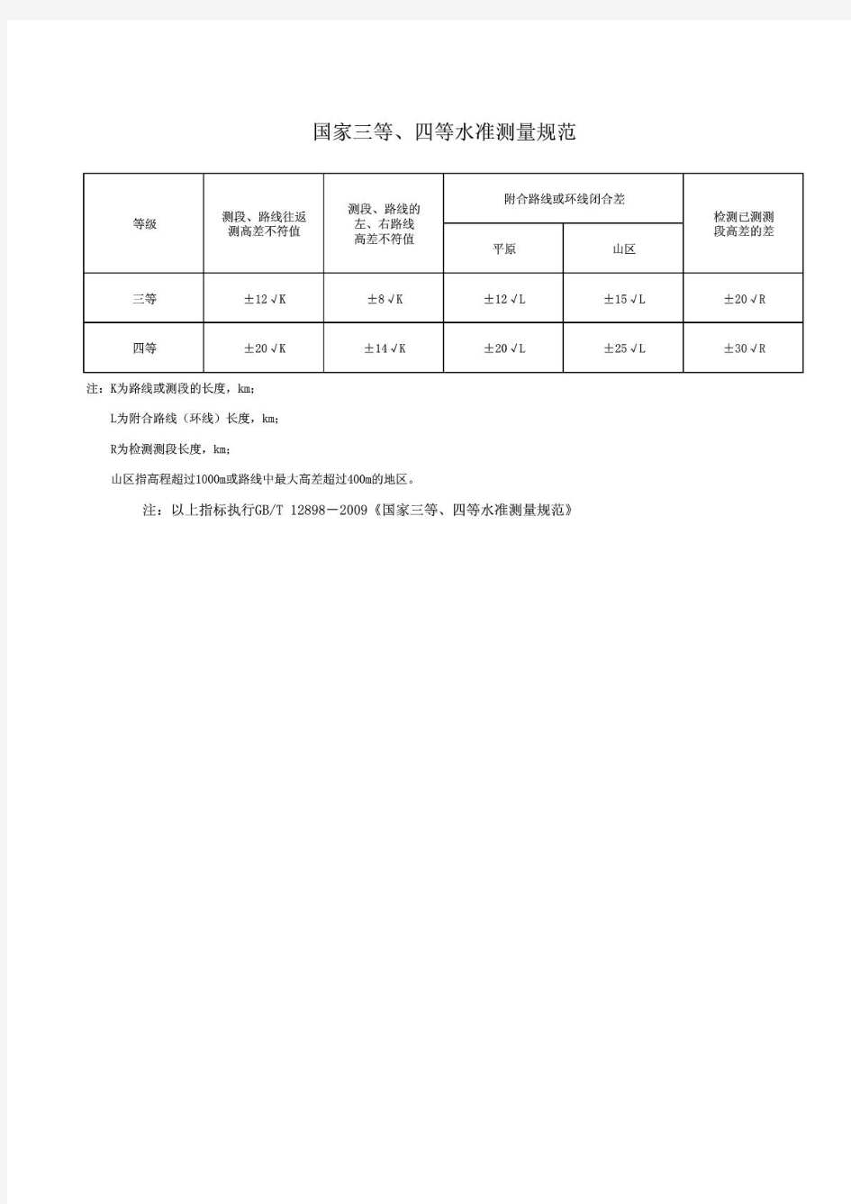 国家三等、四等水准测量规范