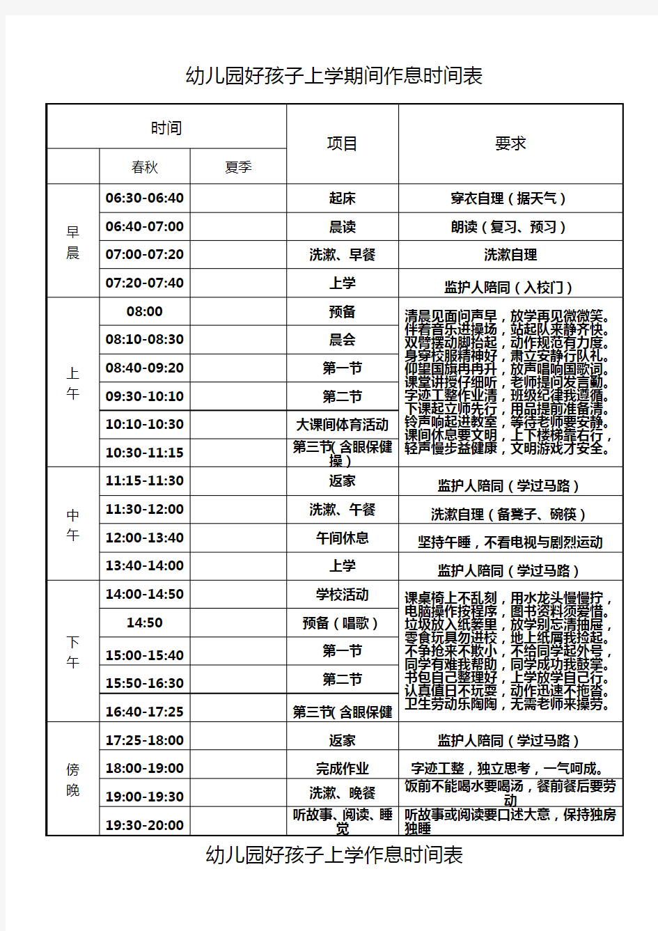 家庭好孩子作息时间表