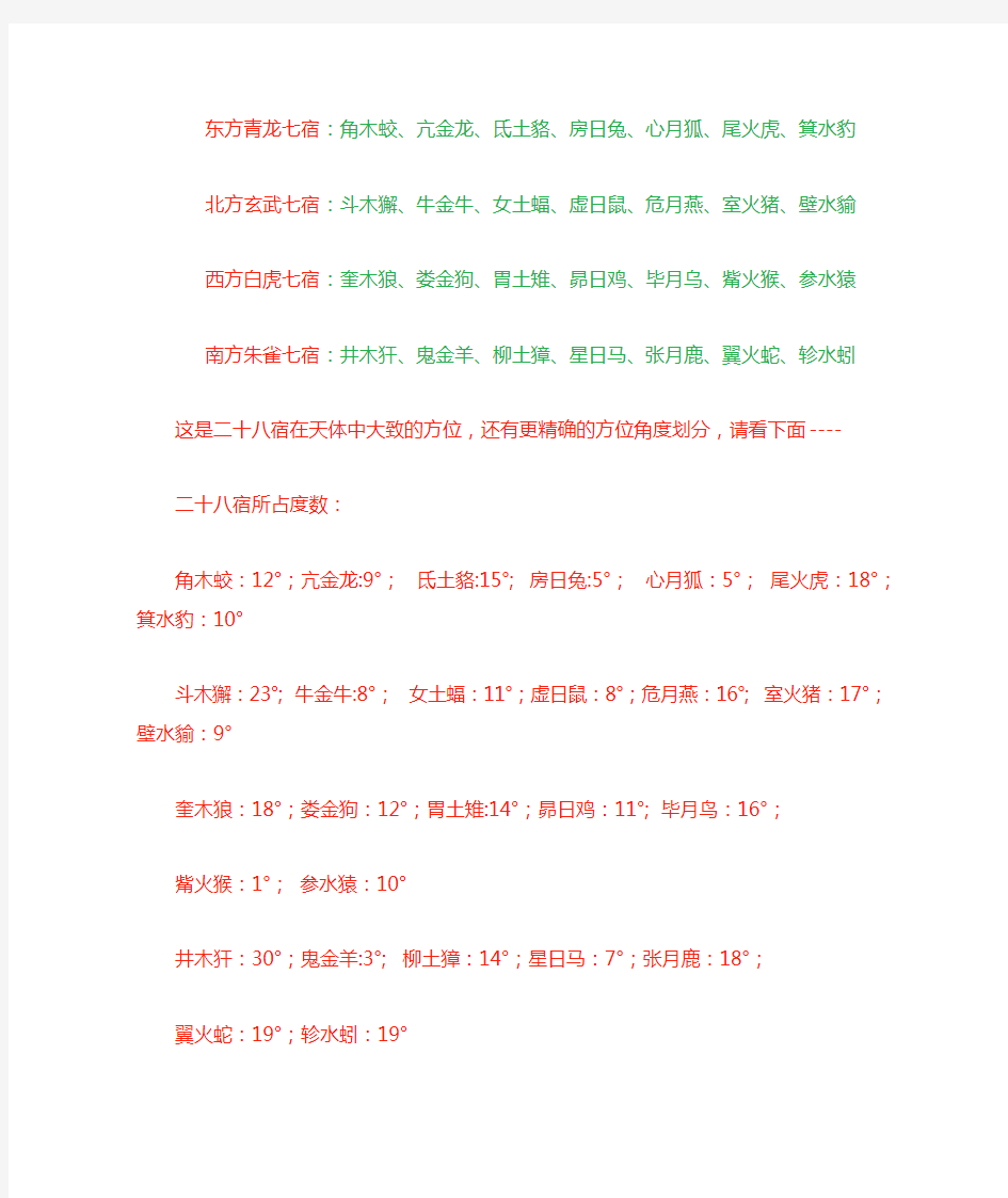 28宿在罗盘中的度数