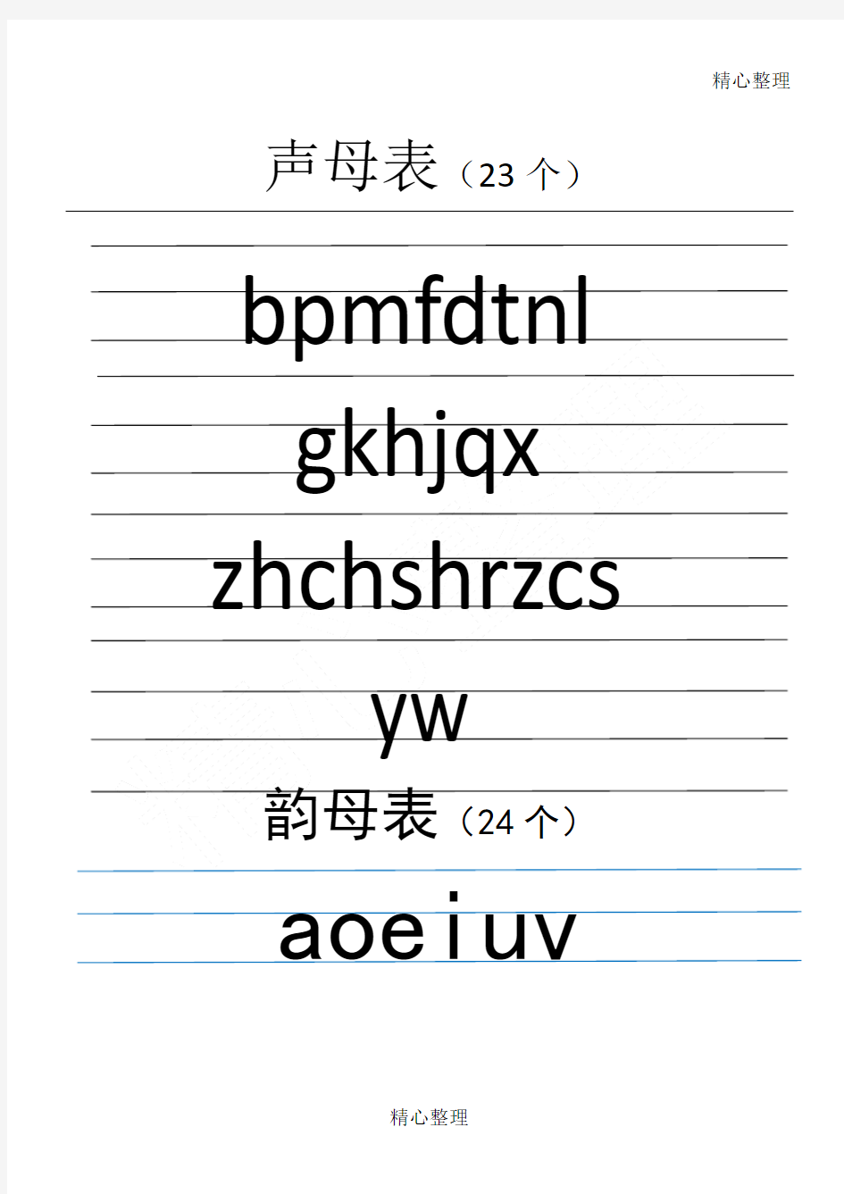 声母表和韵母表手打四线三格