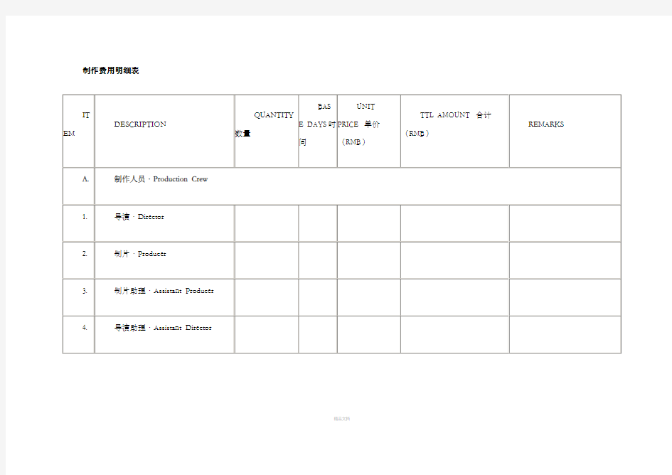 制作费用明细表