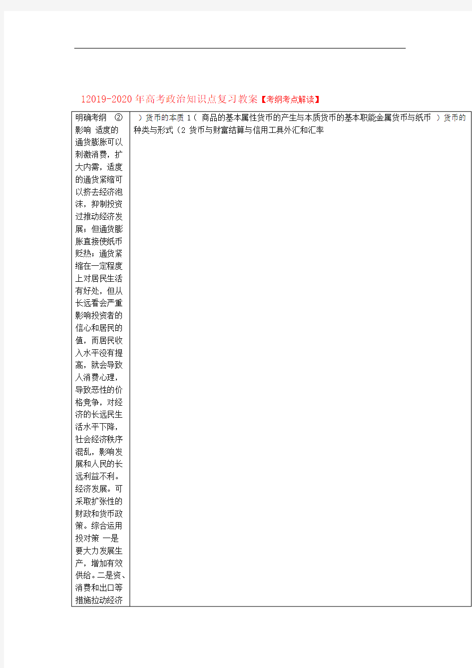 完整word版2019 2020年高考政治知识点复习教案1