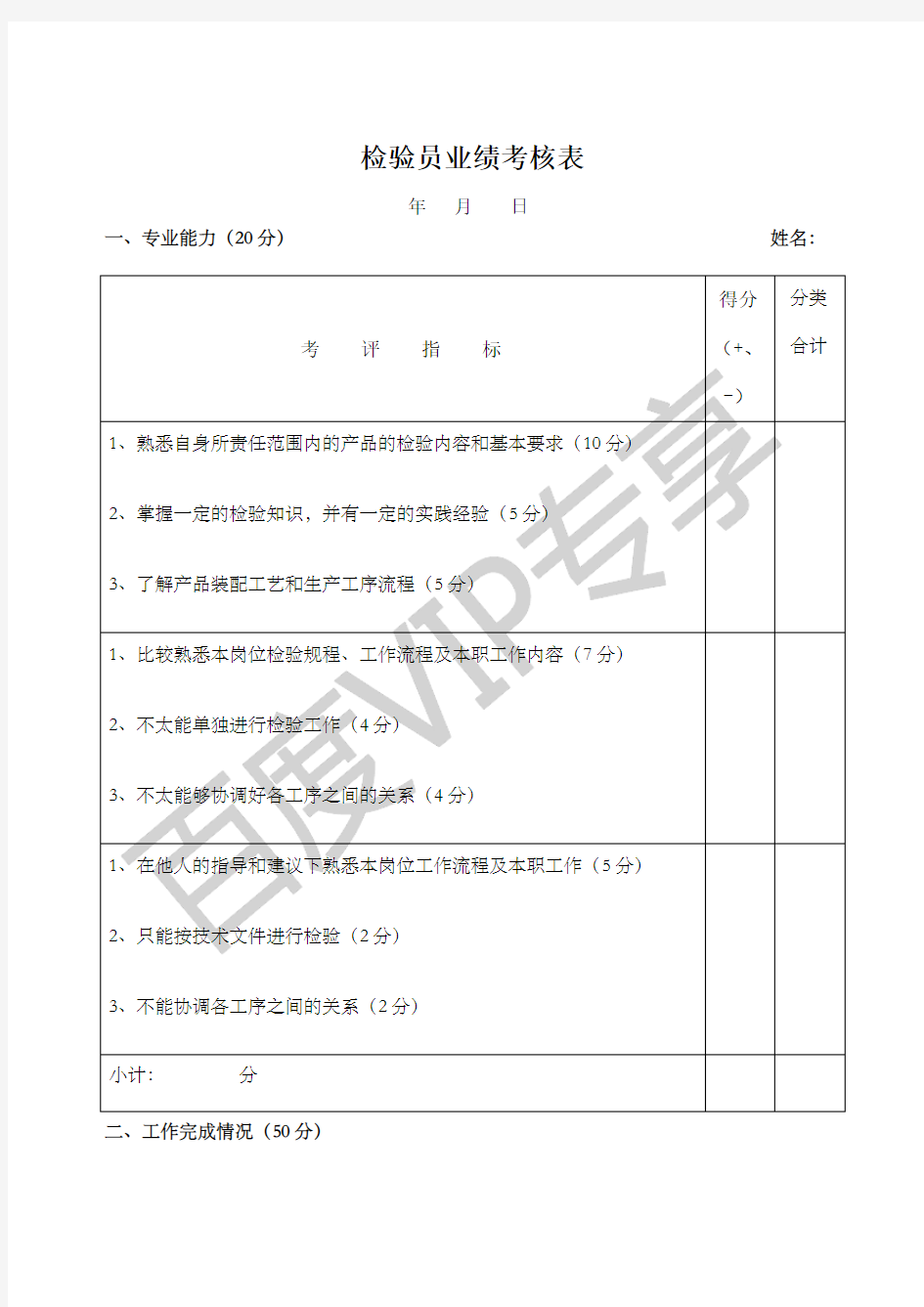 检验员绩效考核表