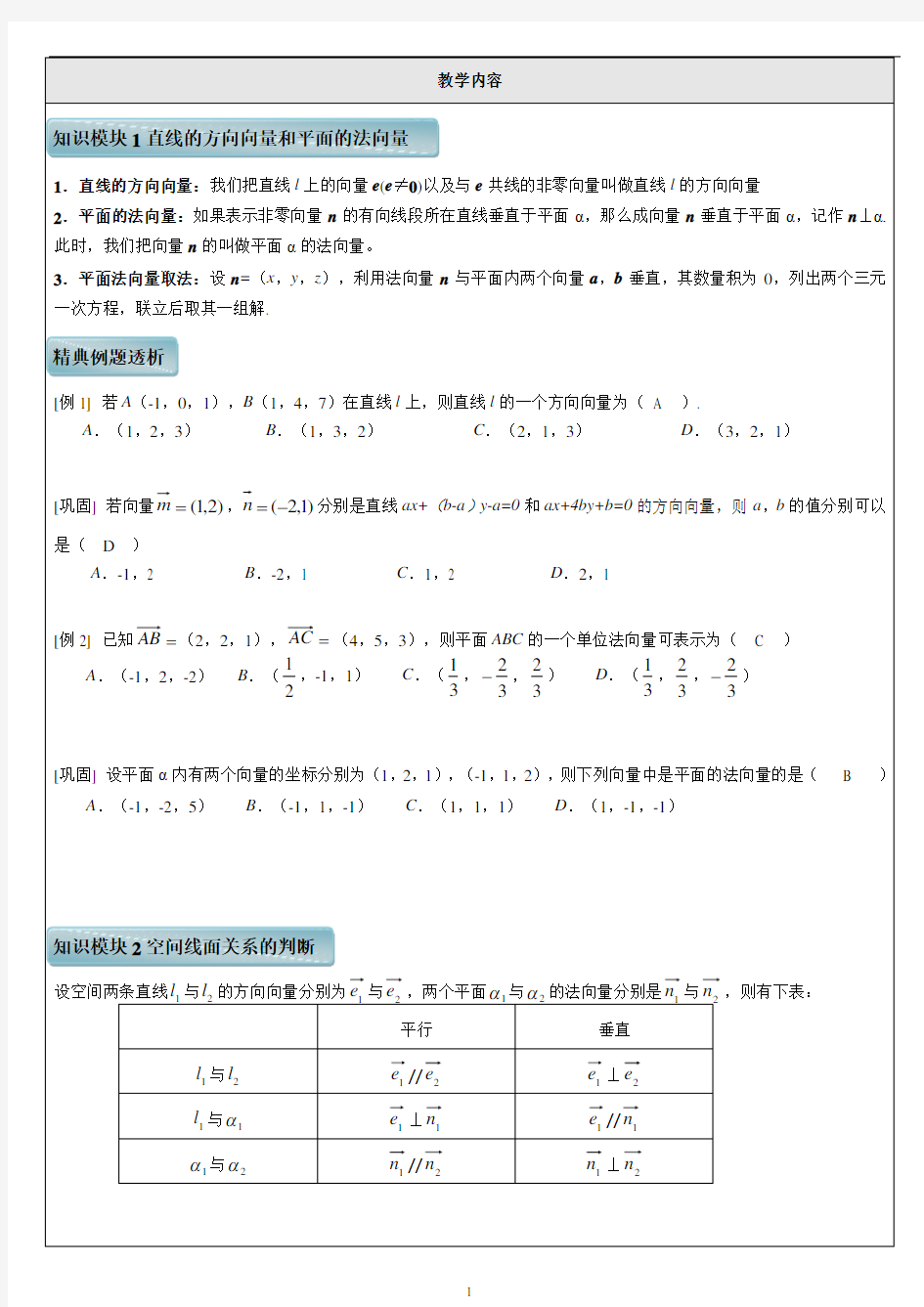 高中 空间向量的应用 知识点+例题 分类全面