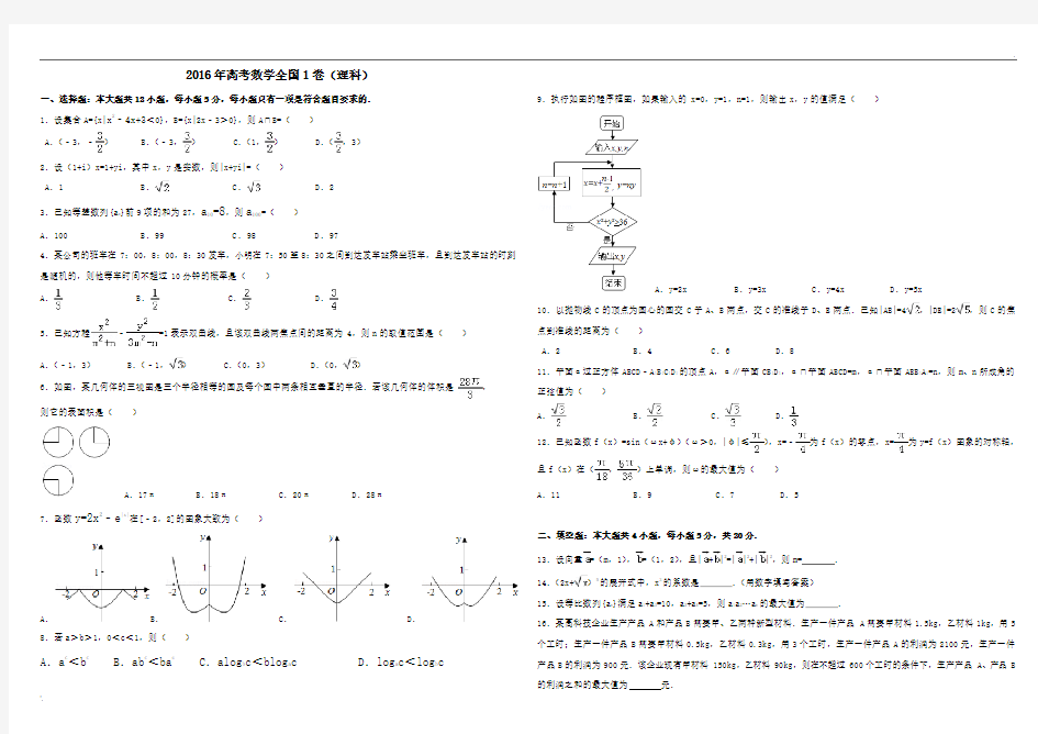 2016年高考理科数学全国1卷 ,附答案