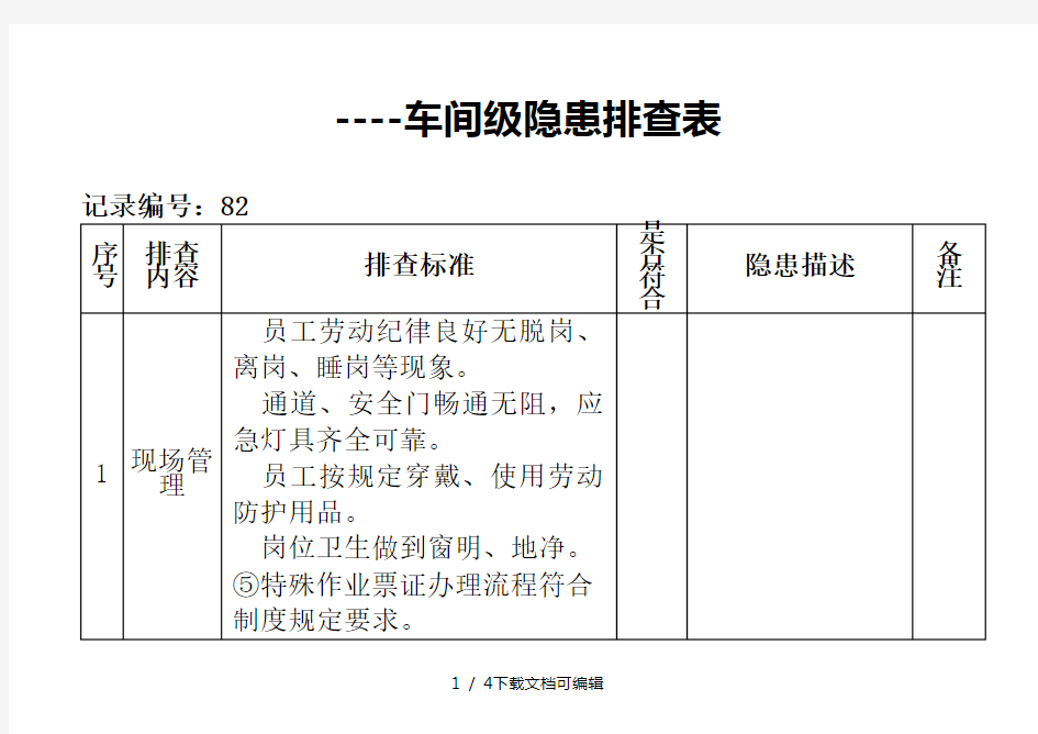 车间车间隐患排查表