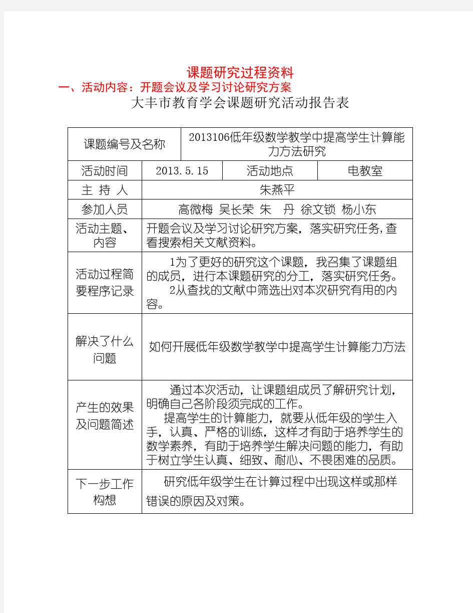 课题研究过程资料