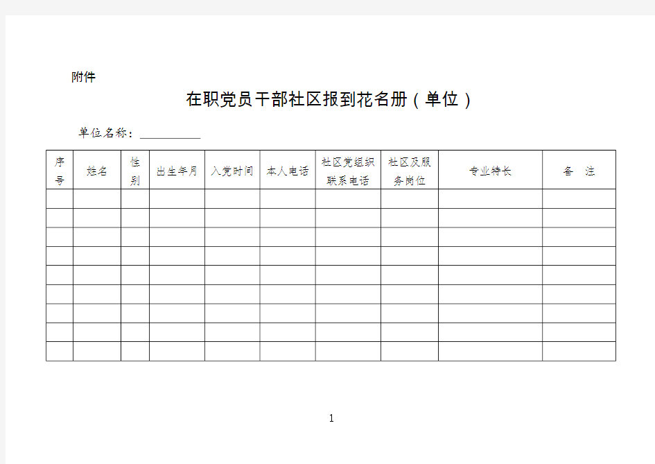 【党委组织部印发】在职党员干部社区报到花名册word格式(单位)