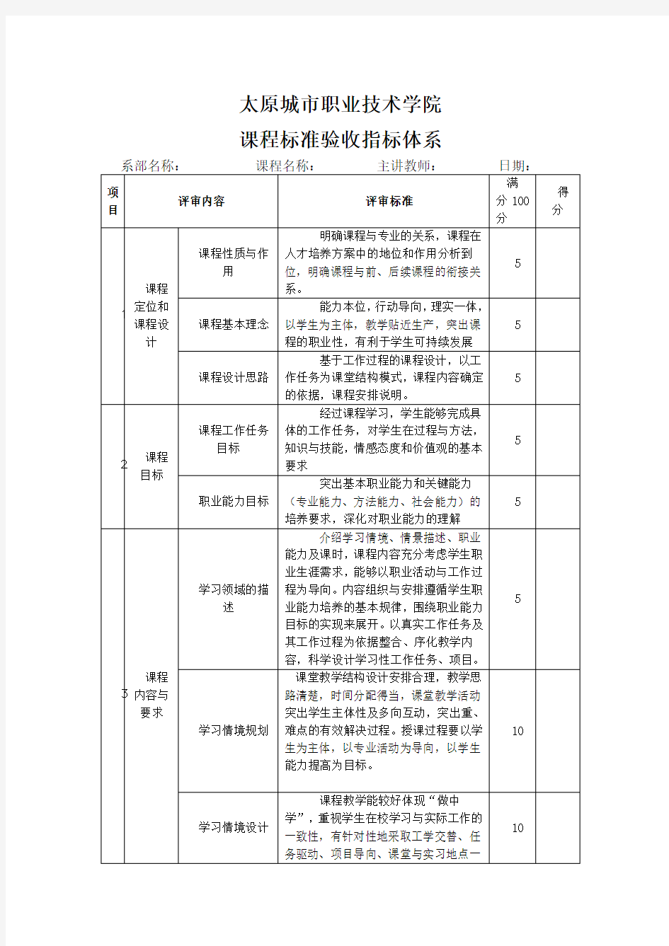 课程标准评价指标体系