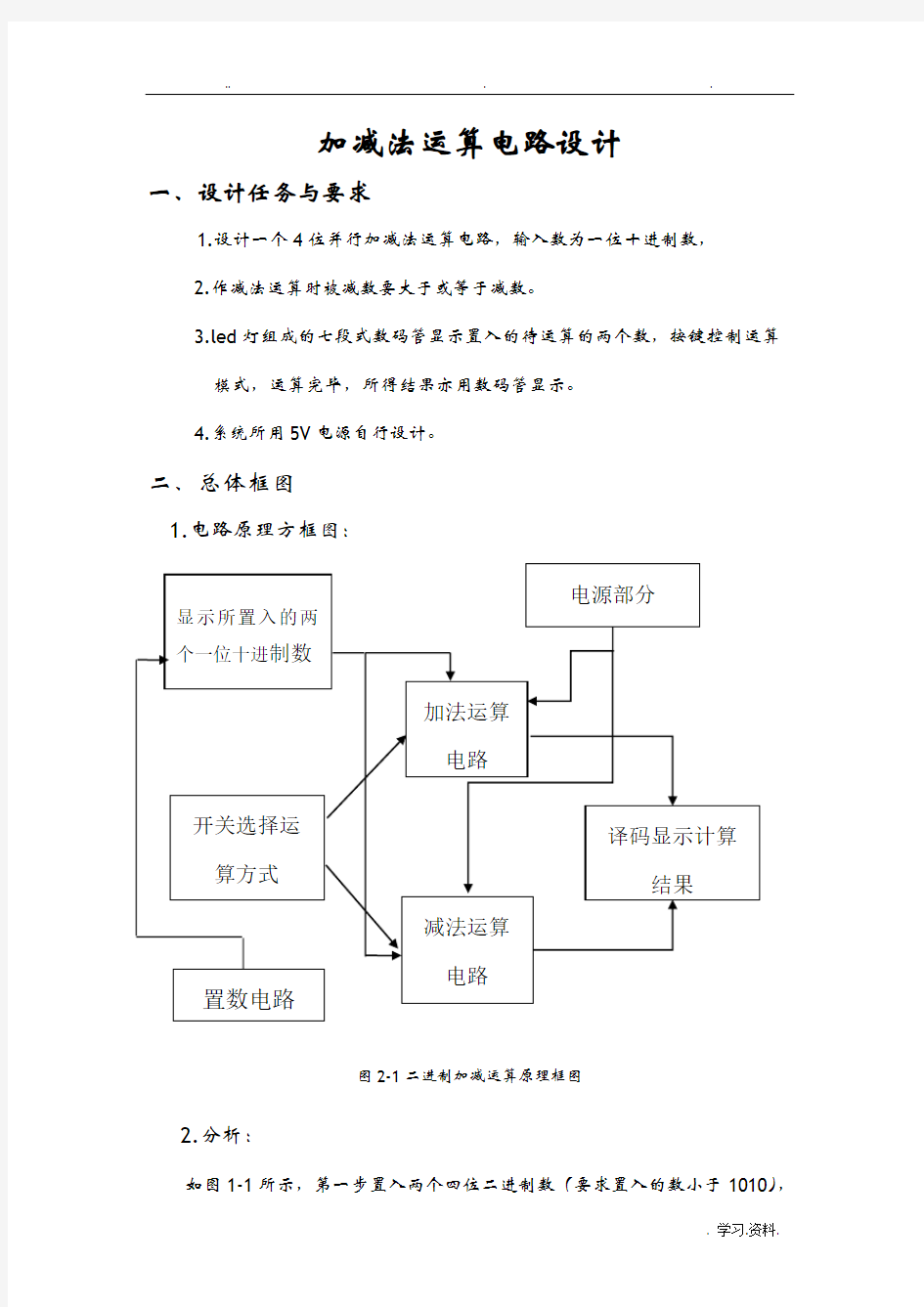 加减法运算电路设计