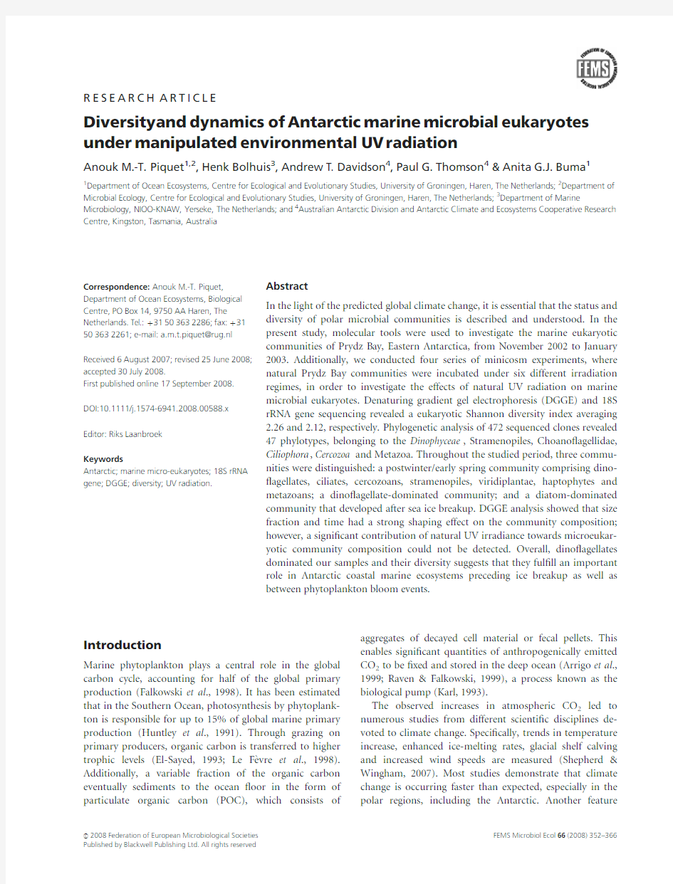 Diversityand dynamics ofAntarcticmarine microbial eukaryotes