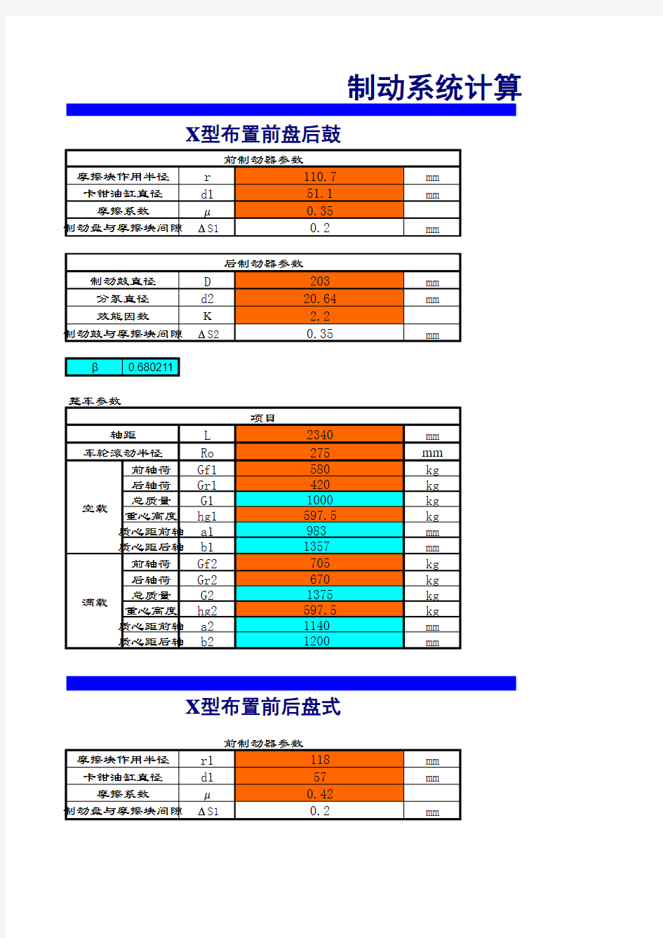 制动力分布公式和计算