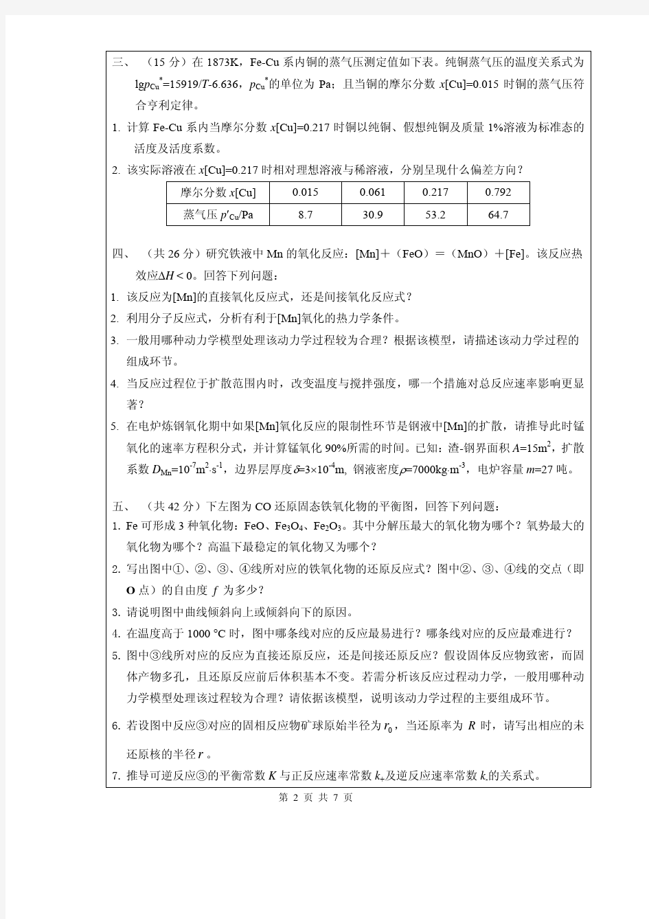 2012年武汉科技大学考研试题814冶金原理及答案