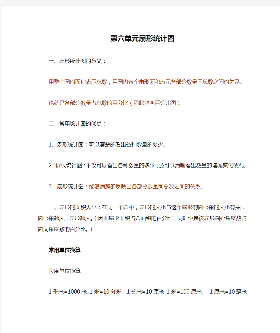 六年级数学第六单元扇形统计图重要知识点整理