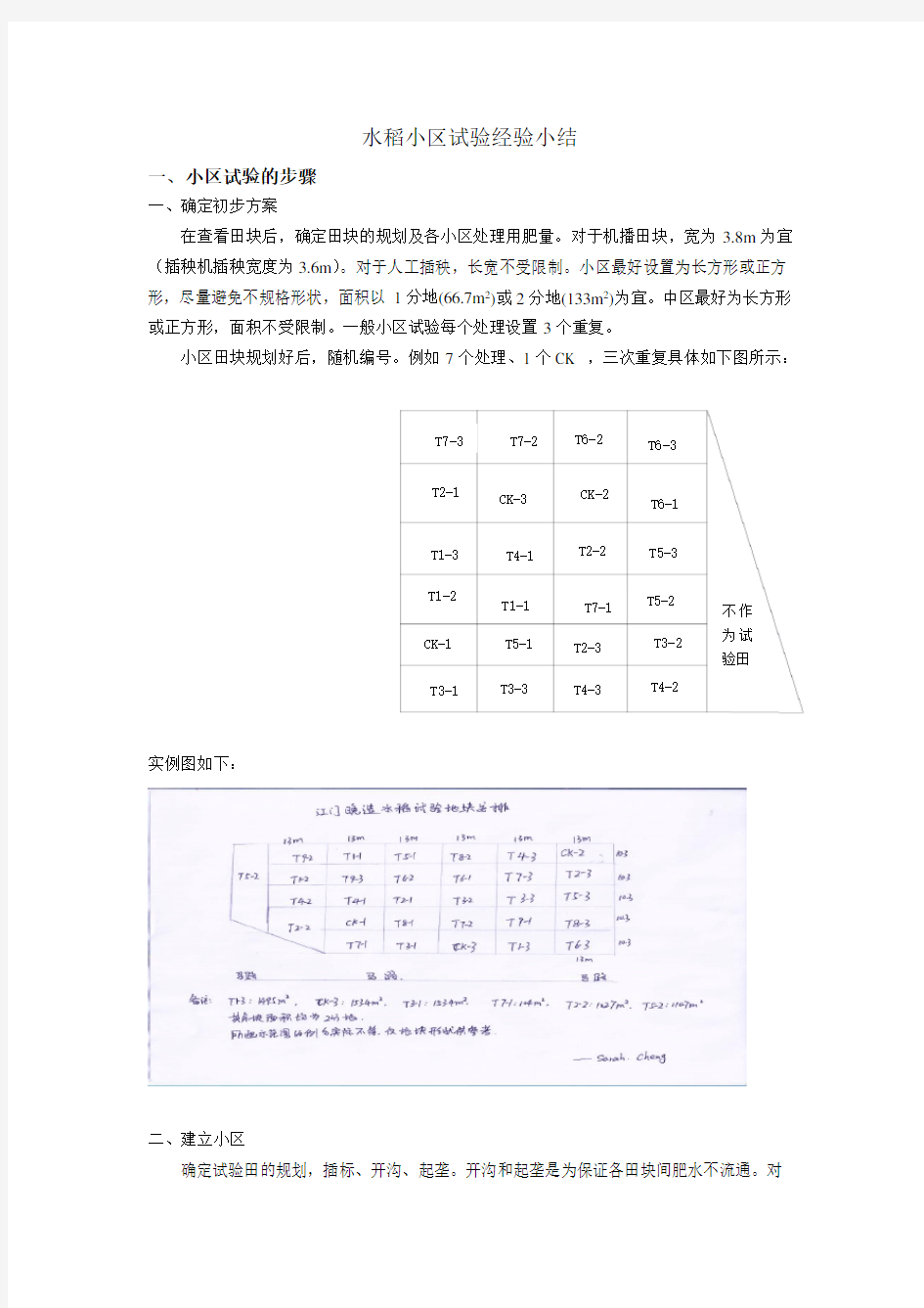 水稻田间试验小结