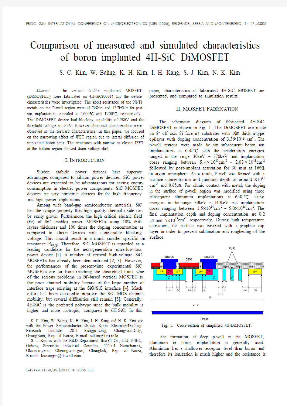 Comparison of measured and simulated characteristics of boron implanted 4H-SiC DiMOSFET