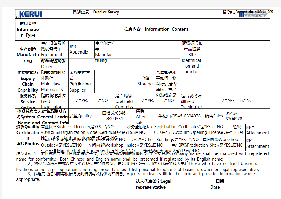 2Supplier Survey-供方背景调查表