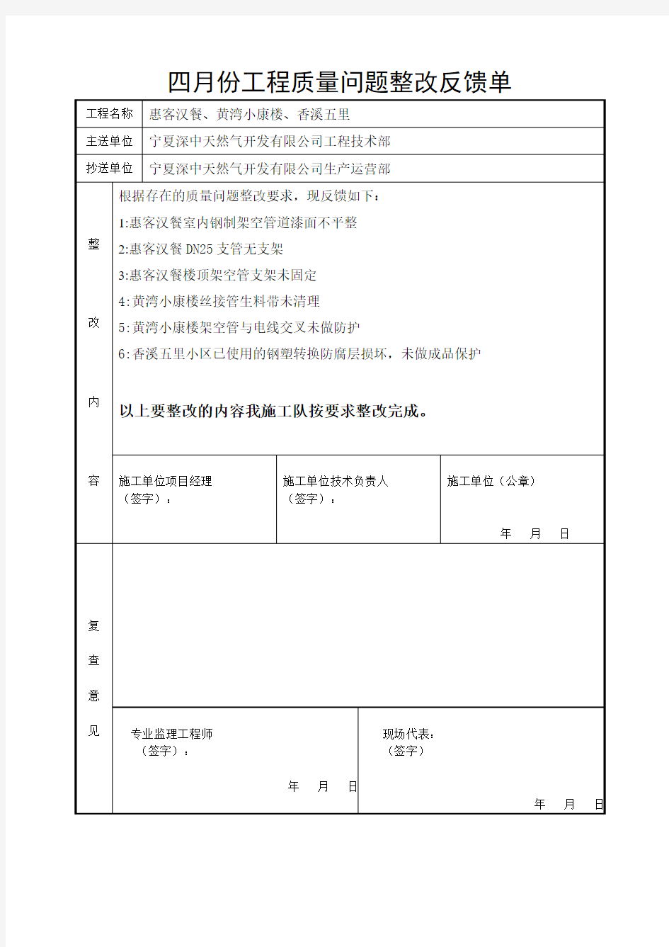 整改反馈单