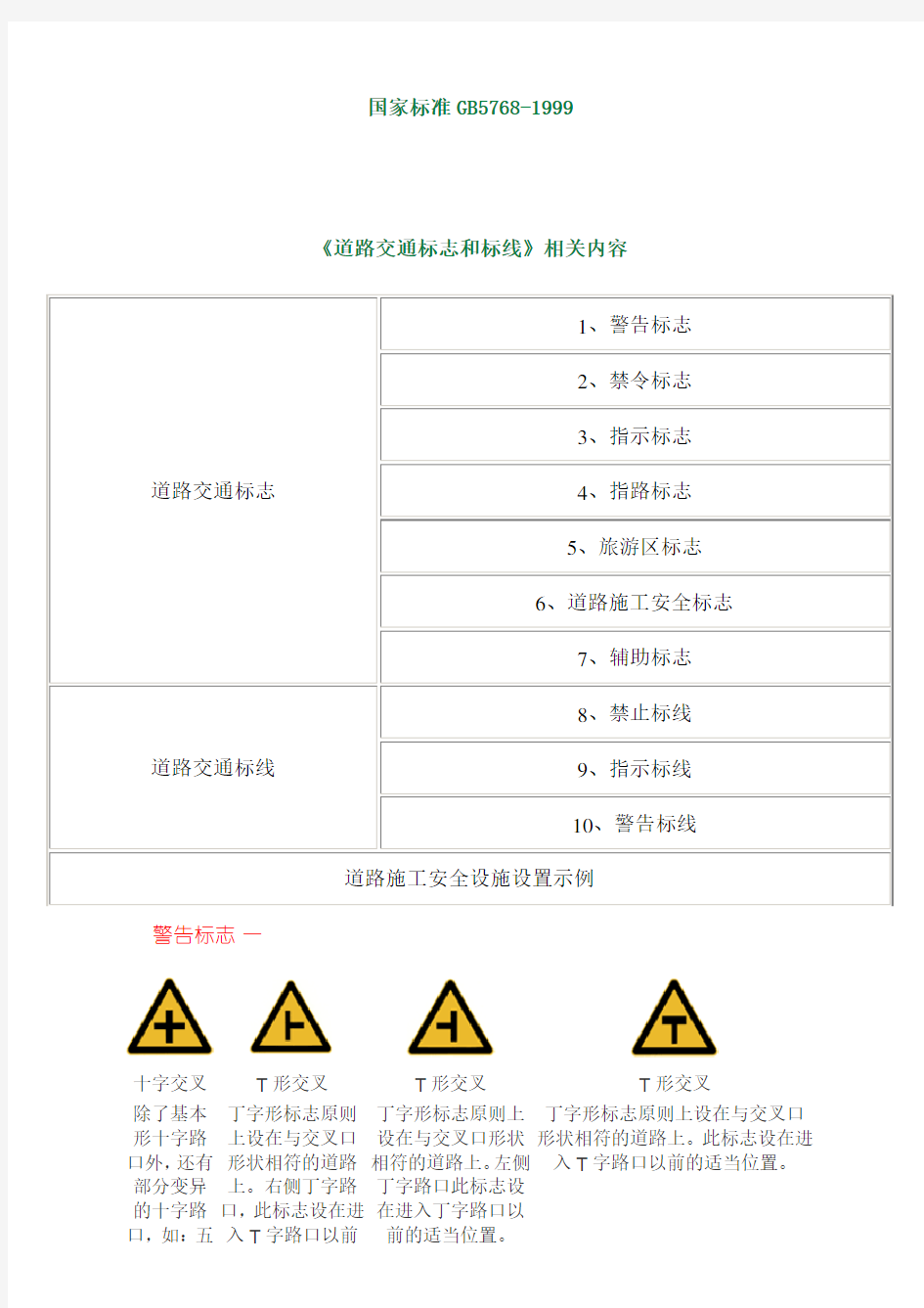 《道路交通标志和标线》相关内容(GB5768-1999)