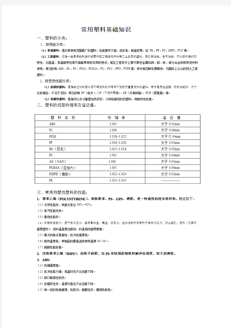 常用塑料基础知识