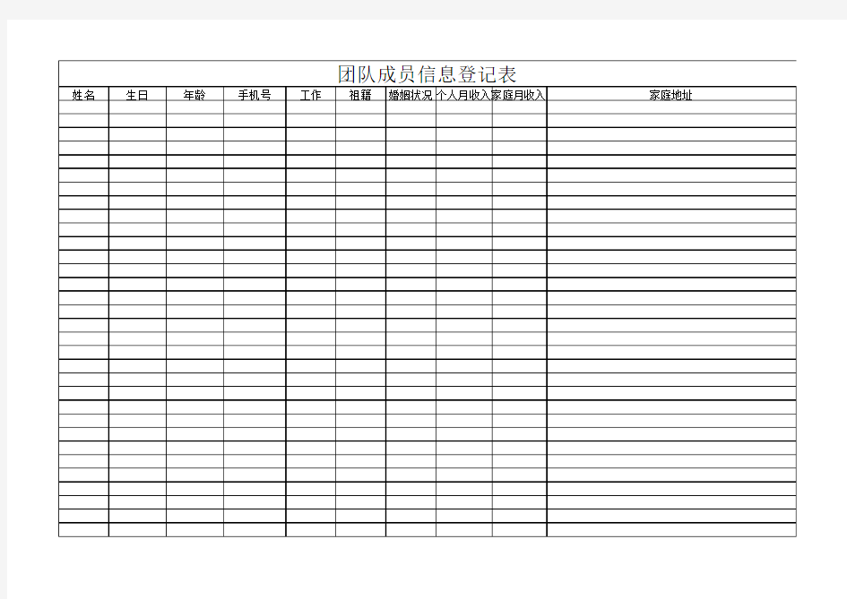 团队成员信息登记表