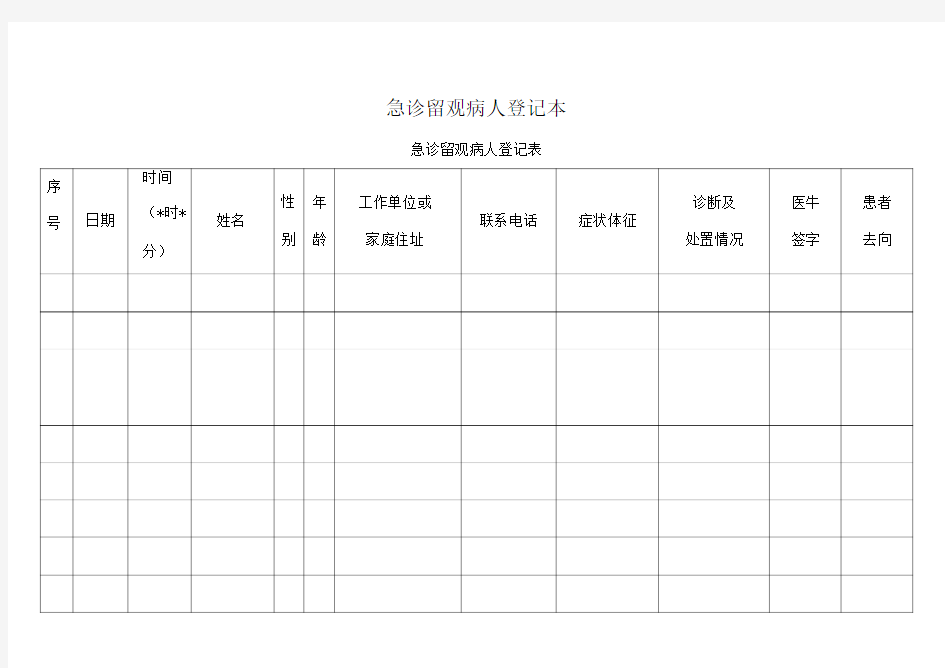 急诊患者就诊登记表