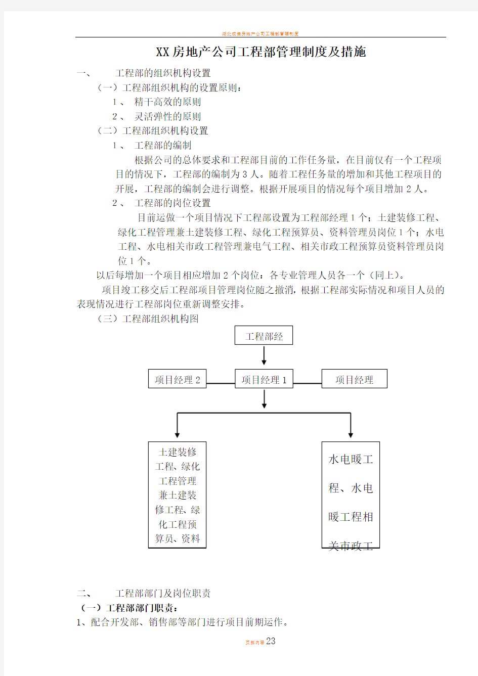 房地产公司工程部管理制度及措施 2