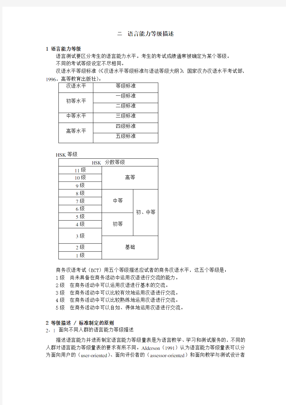 语言能力等级描述